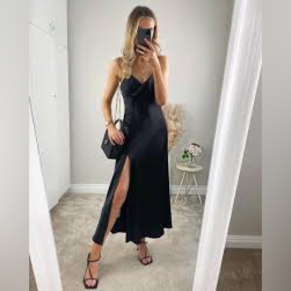 NEW! Zara Black Satin Midi Dress - Picture 2 of 8